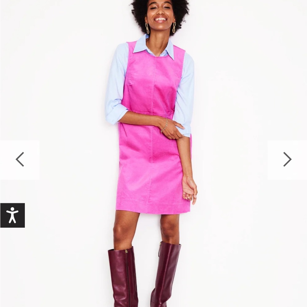 Boden Hot Pink Mini Shift Dress with Light Blue Shirt Layer